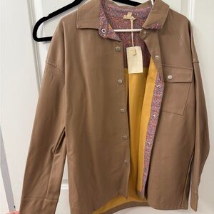 Hem & Thread Tan Leather Jacket with Patterned Lining